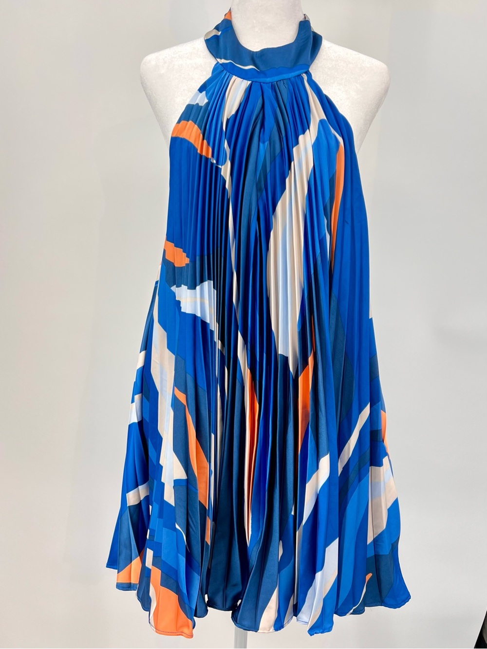 Hatch Anthropologie Blue Halter Pleated Swing Dress M